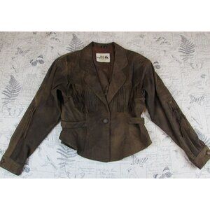 Vintage Womens 70's Hippie Sea Dream Leather brown Fringe Jacket shoulder pads M